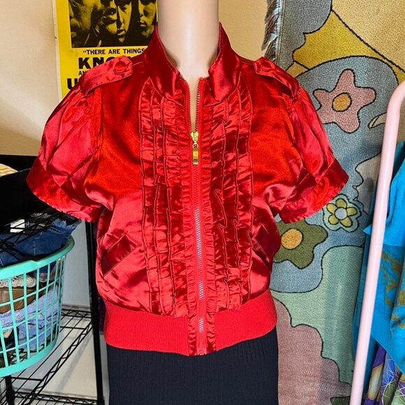 Ashley Jackets & Blazers - Y2K Ashley Red Ruffle Zip Up Jacket
